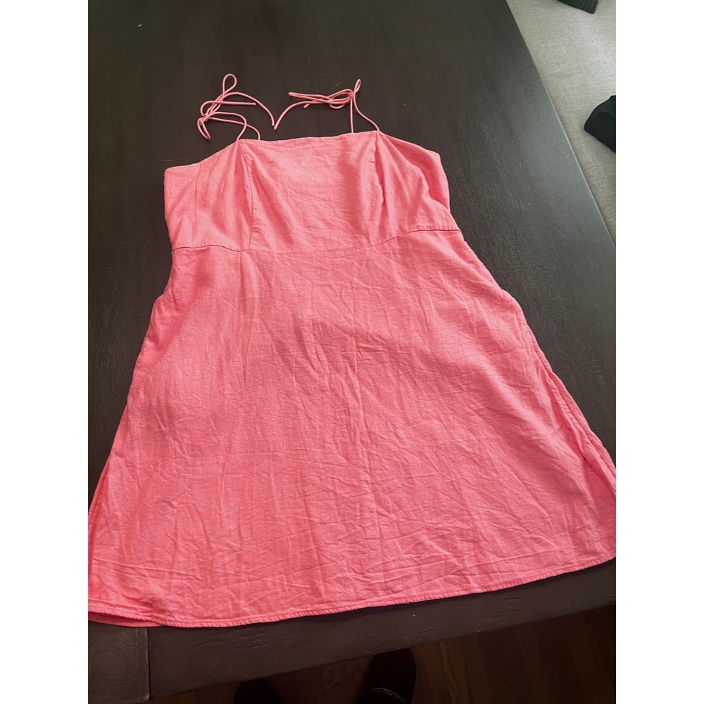 Old Navy Pink Linen Blend Tie Strap Smocked Mini Dress XXL Tall Womens - Picture 7 of 10
